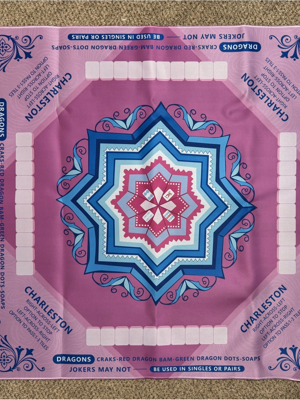 Charleston Mahjong Mat- Pink & Blue Mandala Design